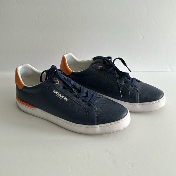 Coach Clip Low Top Sneaker Leather Upper Blue Orange Size 10D